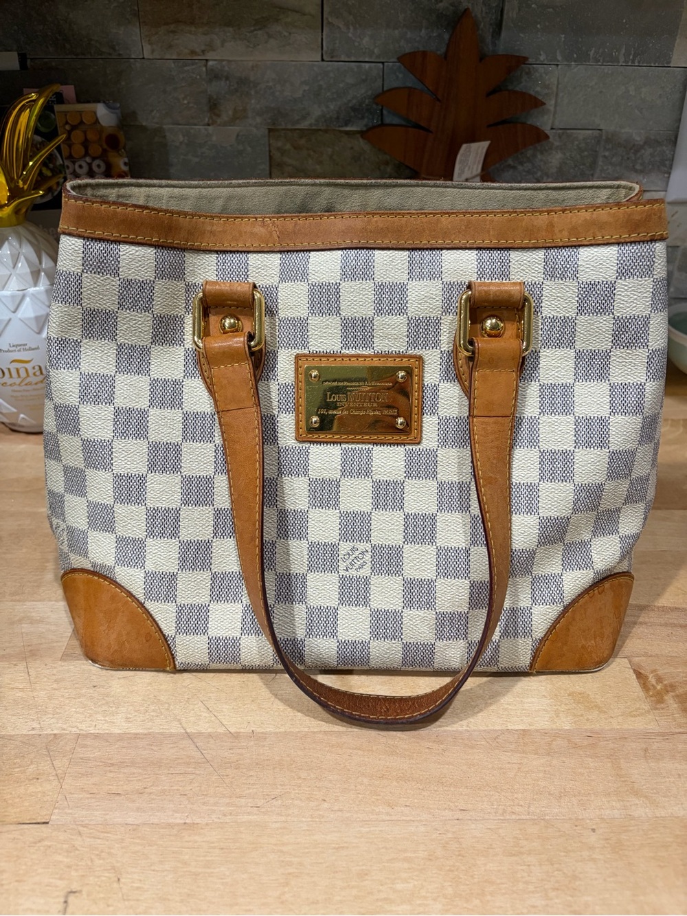 Louis Vuitton Damier Azur Hampsted Canvas Tote Bag.